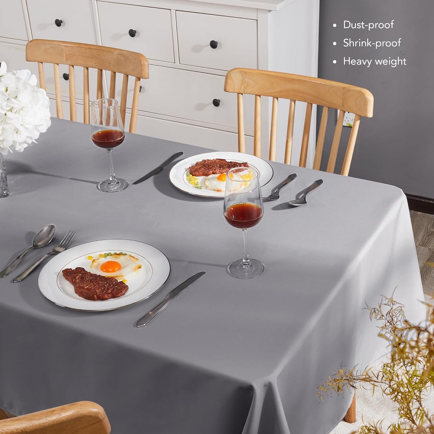 Petluno Oxford Decorative Table Cloth Rectangle Water Resistant Tablecloth for Home 137x200cm(54x79in) Grey V1259-DP01-A-1553