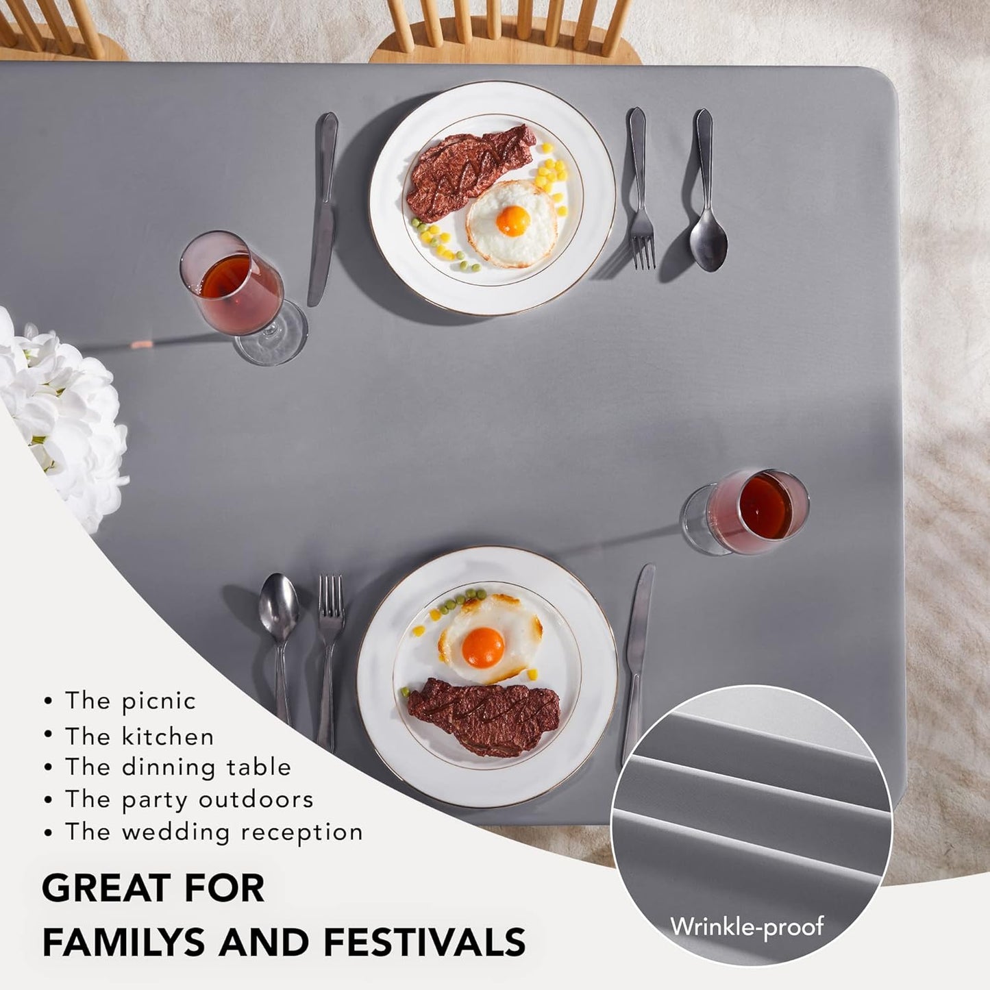 Petluno Oxford Decorative Table Cloth Rectangle Water Resistant Tablecloth for Home 137x200cm(54x79in) Grey V1259-DP01-A-1553