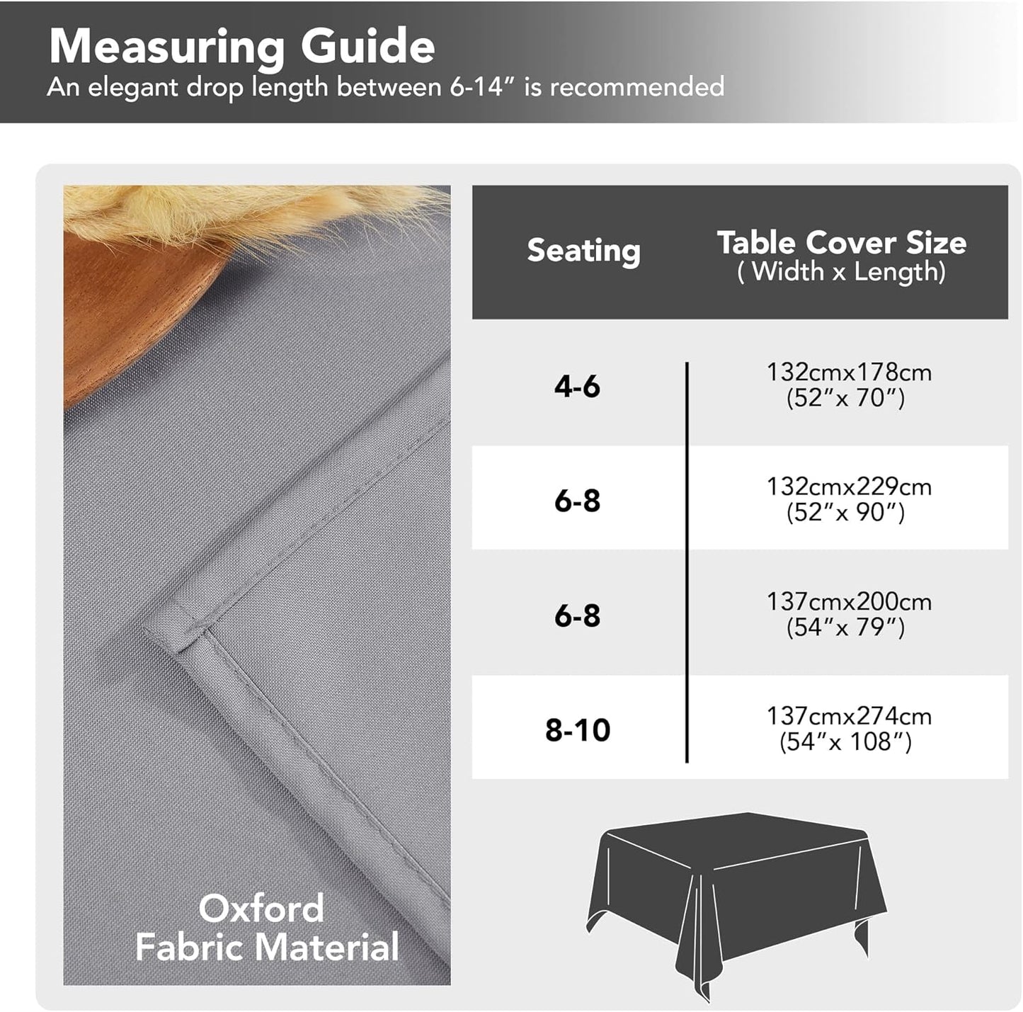 Petluno Oxford Decorative Table Cloth Rectangle Water Resistant Tablecloth for Home 137x200cm(54x79in) Grey V1259-DP01-A-1553