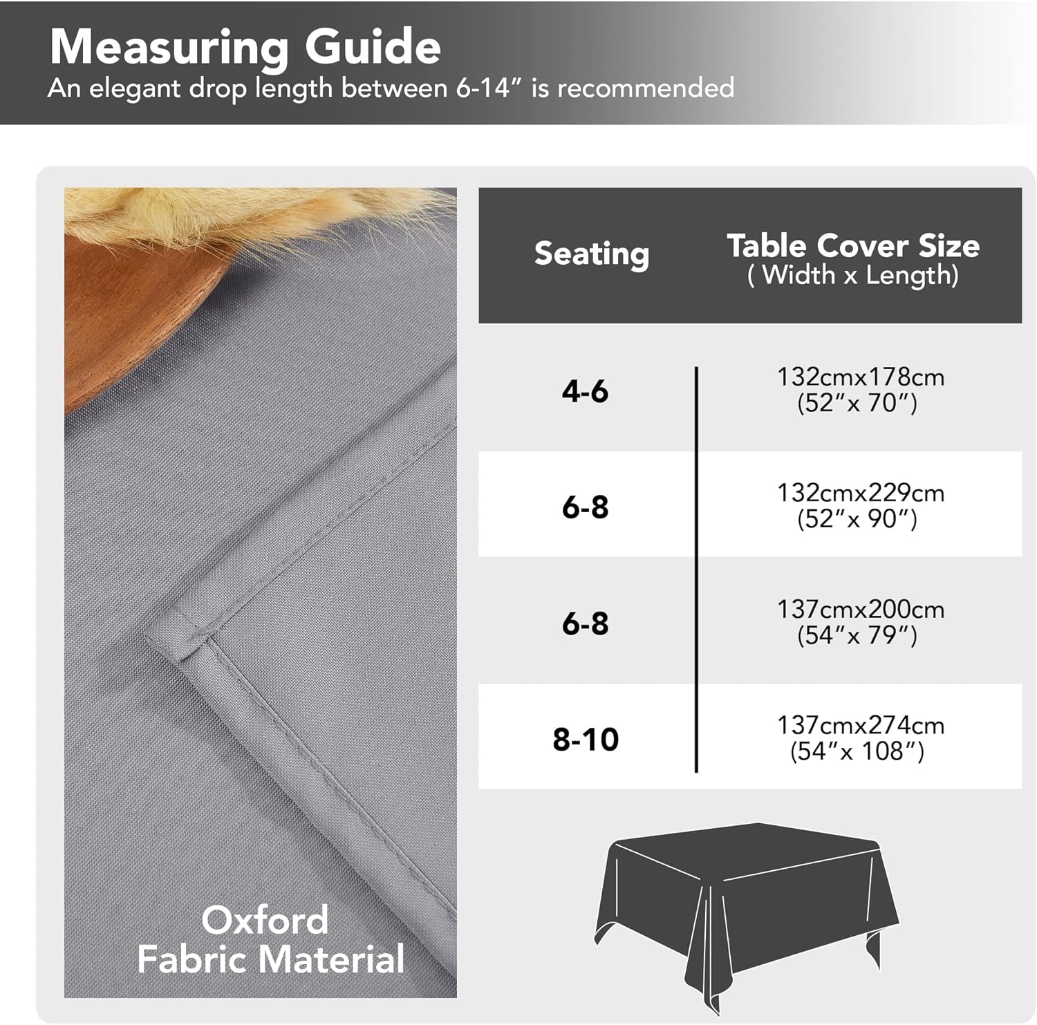 Petluno Oxford Decorative Table Cloth Rectangle Water Resistant Tablecloth for Home 137x200cm(54x79in) Grey V1259-DP01-A-1553