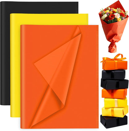 Petluno 60 Sheets Black Orange Yellow Tissue Paper Bulk, Gift Wrap for Packaging Birthday Wrapping Wedding V1259-DP01-A-1561