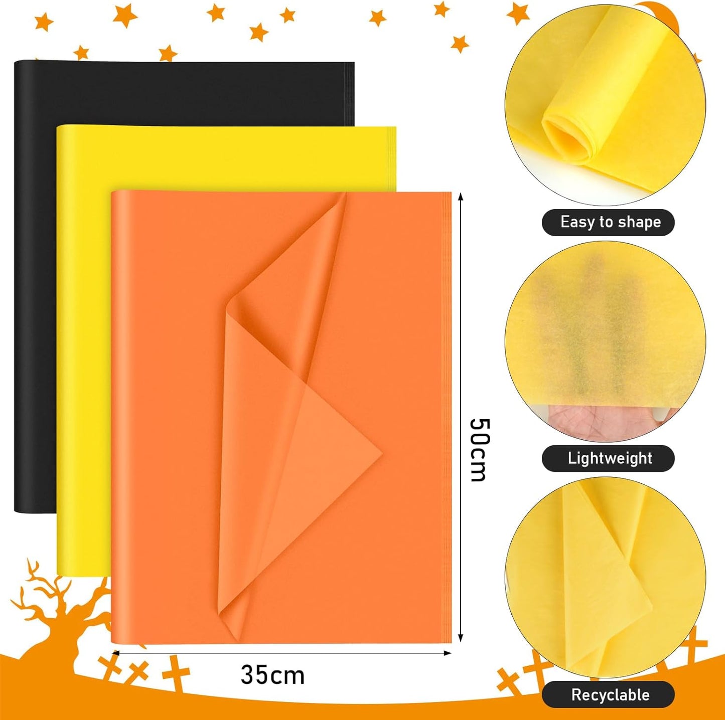 Petluno 60 Sheets Black Orange Yellow Tissue Paper Bulk, Gift Wrap for Packaging Birthday Wrapping Wedding V1259-DP01-A-1561