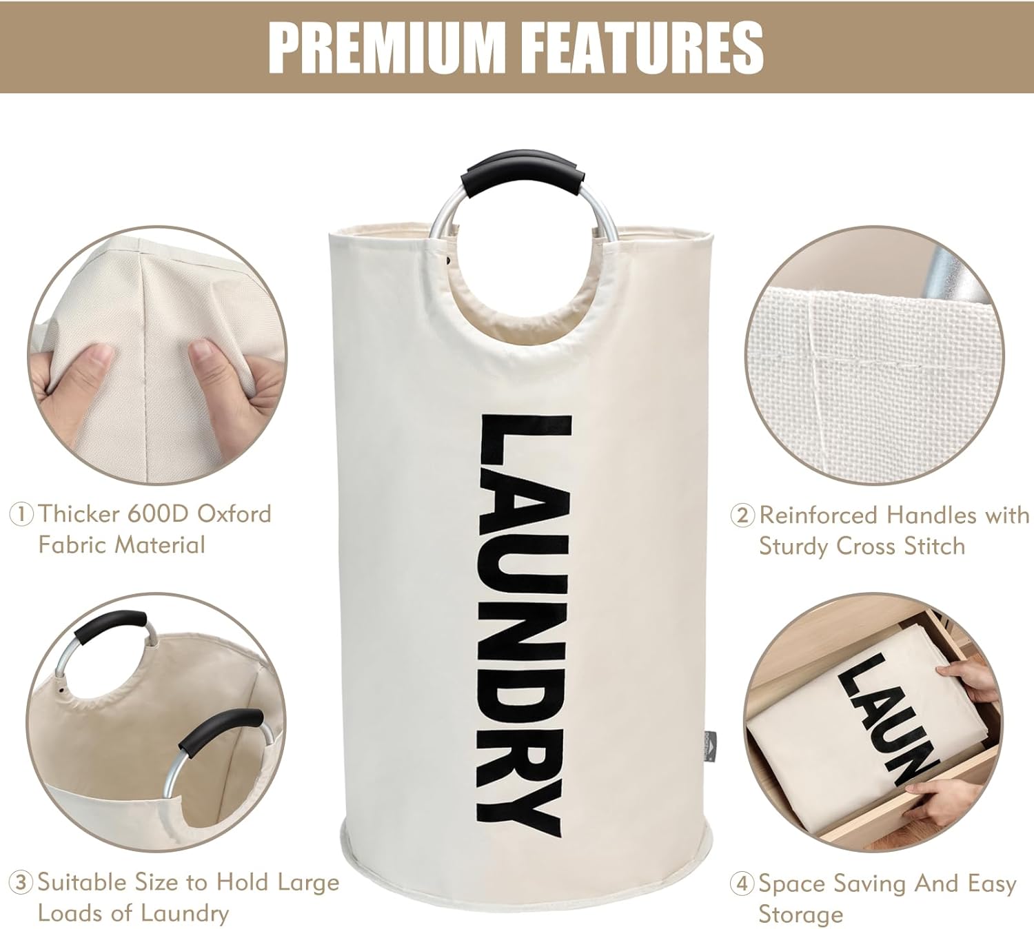 Petluno 90L Large Laundry Basket, Collapsible Bag, Freestanding Tall Clothes Hamper, Foldable Washing Bin V1259-DP01-A-1562