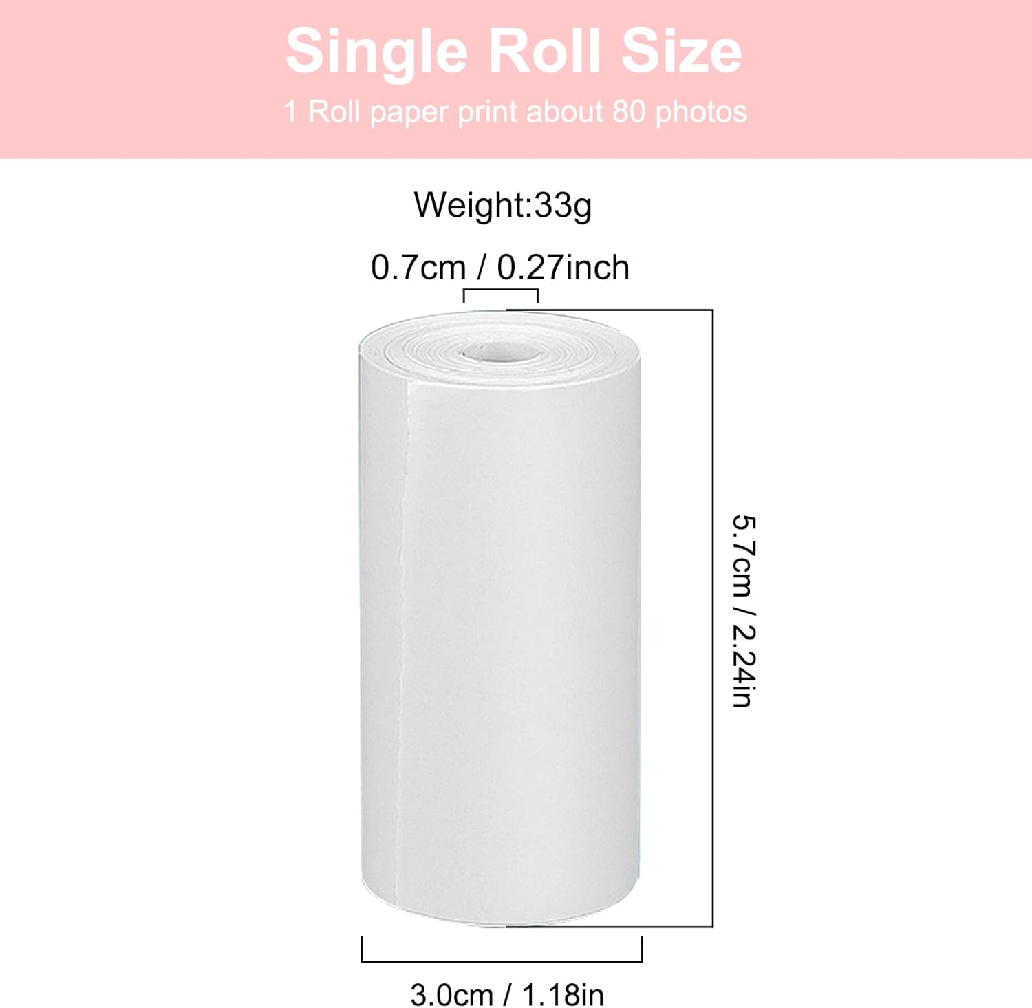 Thermal printing paper refill 5.7*3.0 CM for kids' instant cameras, width 5.7 cm, white, inkless (5 rolls) V1259-DP01-A-1565