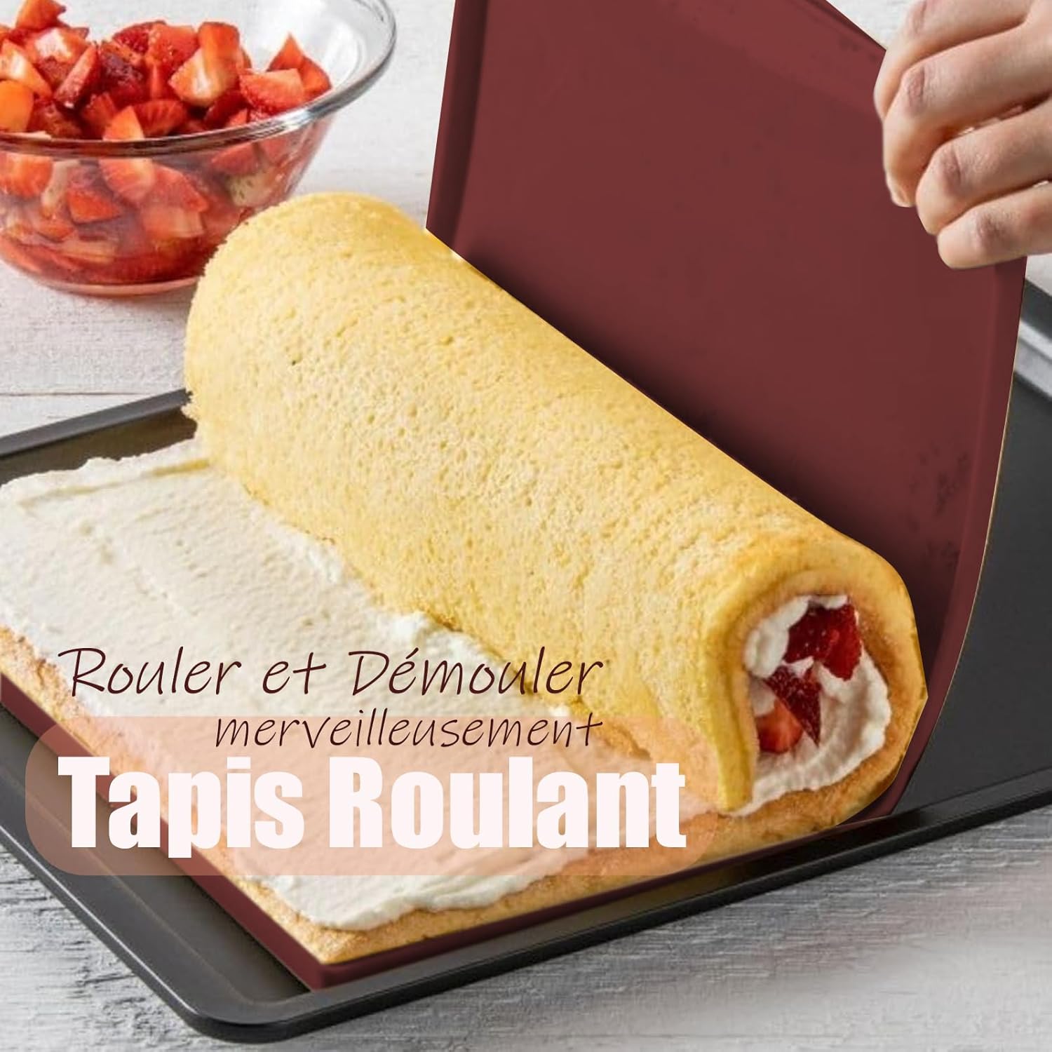Silicone Sponge Cake Mat 30x40x1cm Swiss Roll Baking Mat for Rolling - Flexible with Rim (Brown) Brown V1259-DP01-A-1566