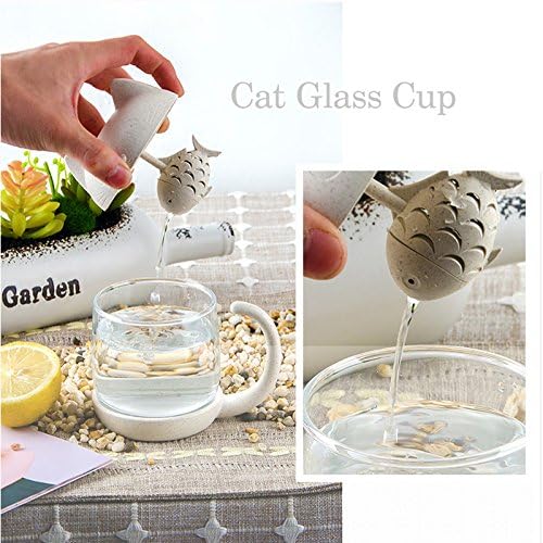Petluno Glass Cat Teacup, Fish Infuser Water Bottle, 250ML Bulk Strainer White V1259-DP01-A-1573