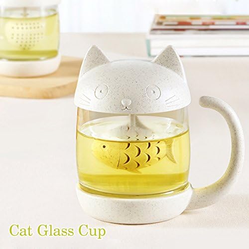 Petluno Glass Cat Teacup, Fish Infuser Water Bottle, 250ML Bulk Strainer White V1259-DP01-A-1573