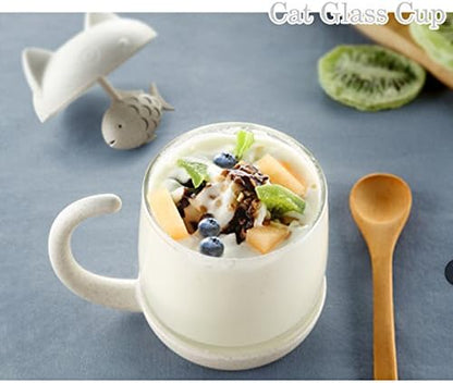 Petluno Glass Cat Teacup, Fish Infuser Water Bottle, 250ML Bulk Strainer White V1259-DP01-A-1573