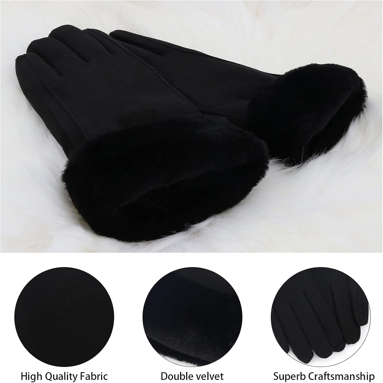 Warm women's winter gloves with thermal fleece text Black M V1259-DP01-A-1574