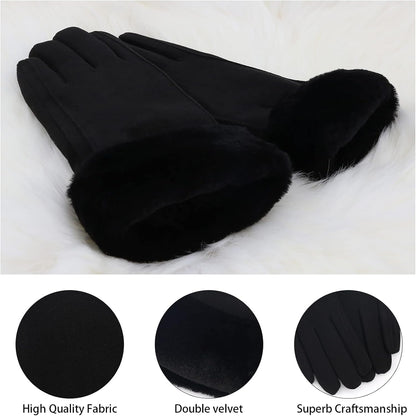 Warm women's winter gloves with thermal fleece text Black M V1259-DP01-A-1574