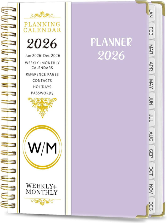 2026 Weekly and Monthly Planner, Jan-Dec, Spiral-Bound with Tabs, Inner Pocket, 6.2" x 8.5" Year Planner V1259-DP01-A-1578