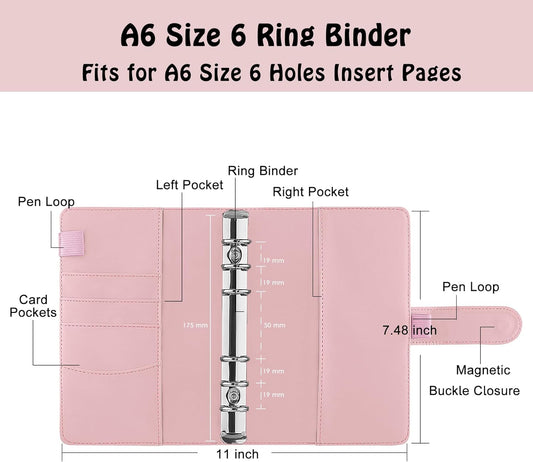 Petluno A6 PU Leather Notebook Binder 6 Ring Refillable Budget Cover for Refill Paper, Loose Leaf Personal V1259-DP01-A-1581