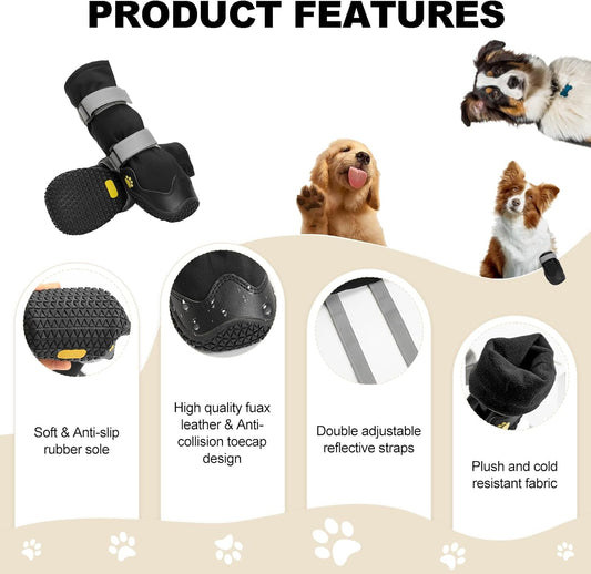 Anti-slip dog shoes with reflective strips, high waterproof dog boots, durable leather rubber sole dog paw V1259-DP01-A-1602