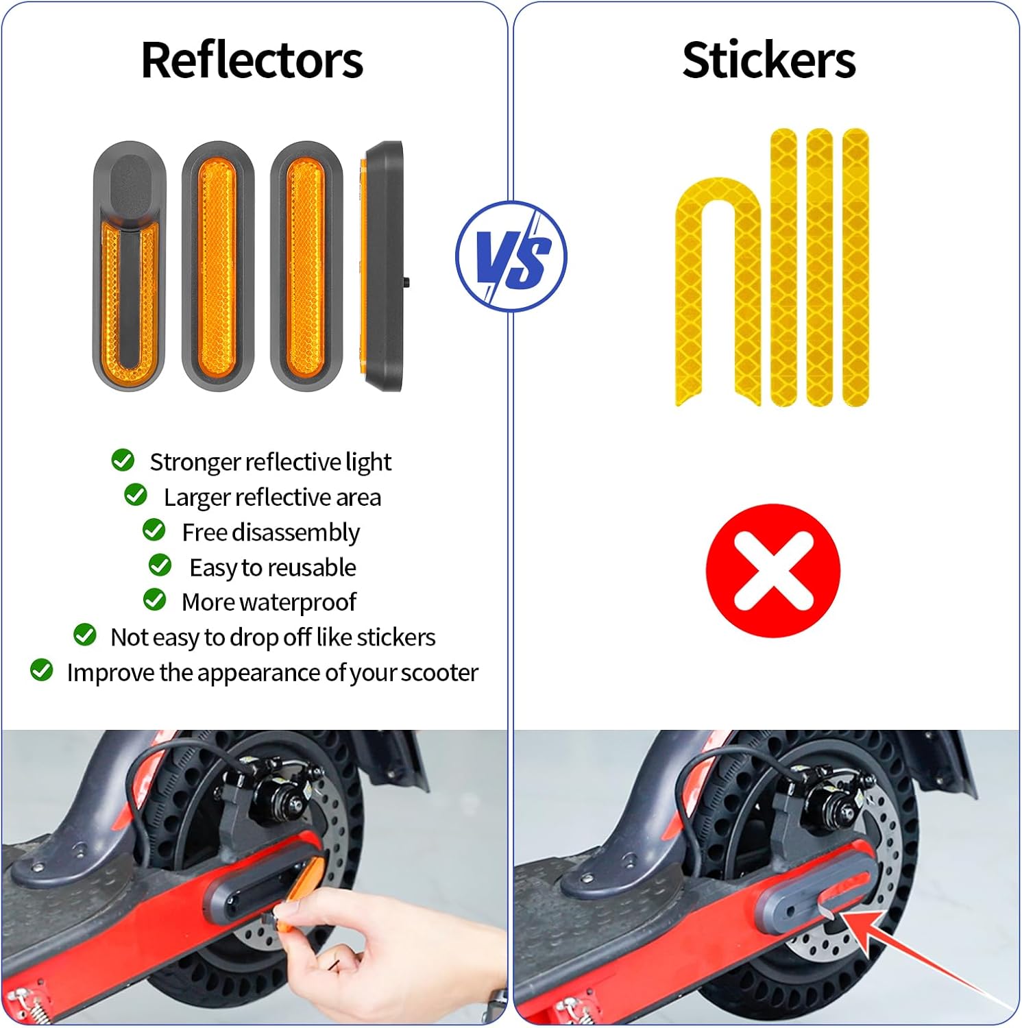 Reflective strip tire covers for Xiaomi M365, Pro, 1S, Essential, Pro2, Mi3, front and rear wheel protectors, V1259-DP01-A-1604