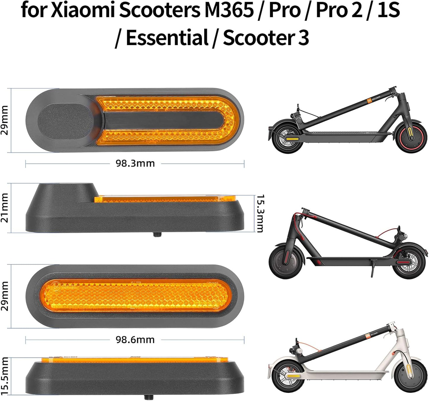 Reflective strip tire covers for Xiaomi M365, Pro, 1S, Essential, Pro2, Mi3, front and rear wheel protectors, V1259-DP01-A-1604