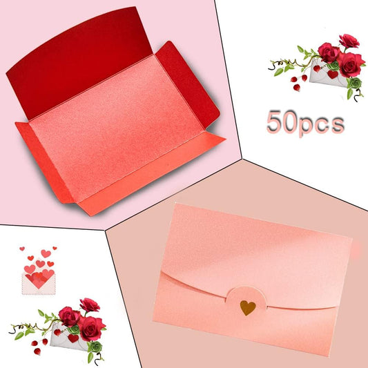 Mini envelope, 50 pieces, gift card envelope, mini pink envelopes, with heart closure, for DIY gift vouchers, V1259-DP01-A-1624