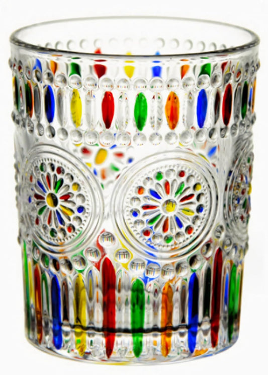 Petluno Hand Painted Stained Glass Whiskey Tumblers, Lead-Free Crystal Colorful Wine Glasses Old Fashioned V1259-DP01-A-1632