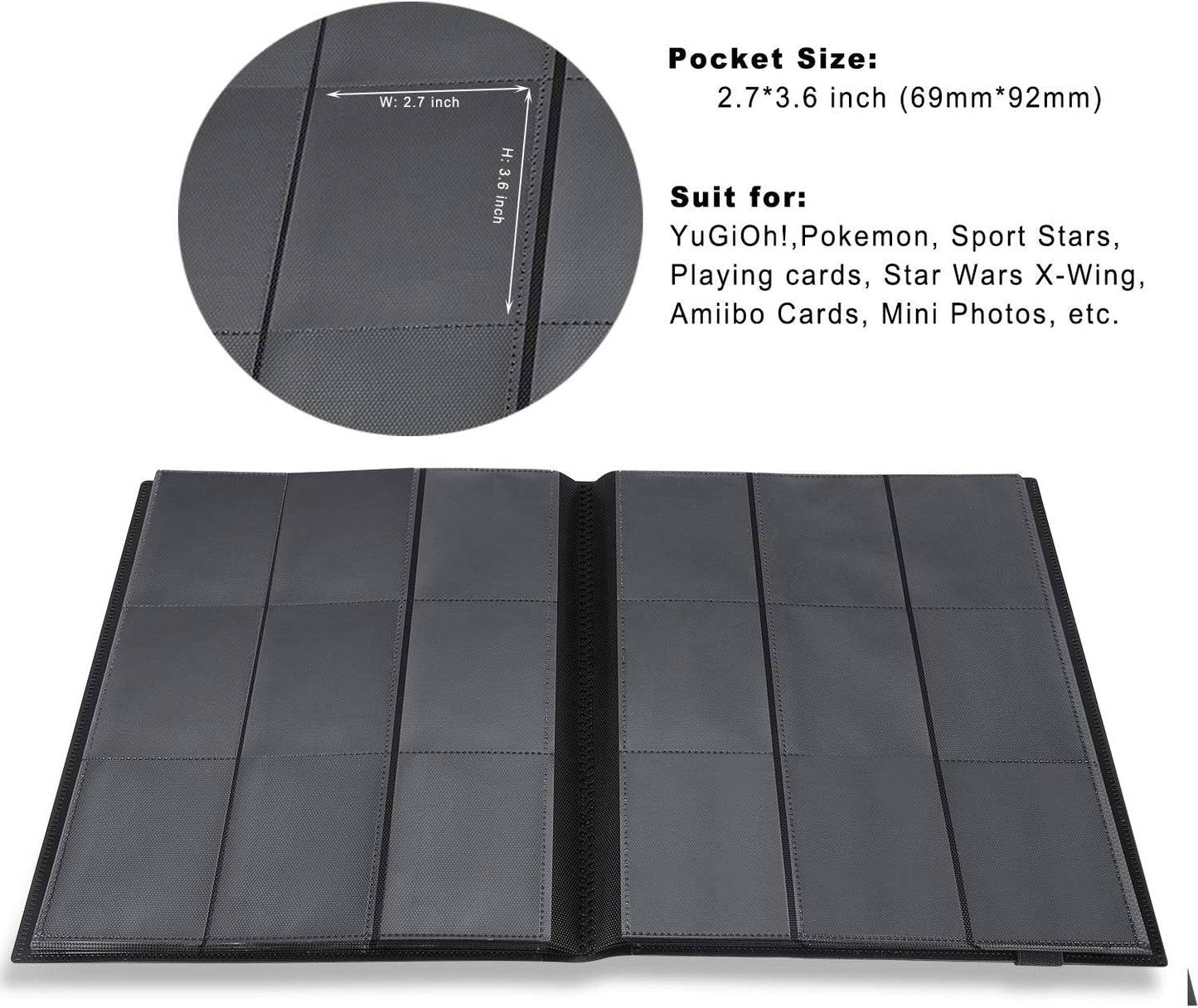 Trading Card Binder, Storage Case for 360 Cards, Compatible with Pokemon (Black) Black V1259-DP01-A-1635