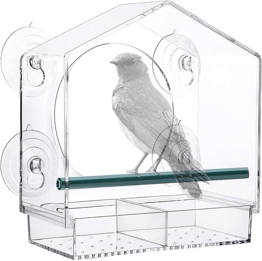 Strong suction window bird feeder, large capacity window bird feeder with removable seed tray and drainage V1259-DP01-A-1665