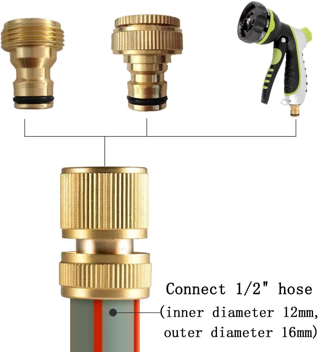 CT 2 st Brass Hose Connector Hose End Quick Coupling 1/2" Hose Pipe for Gardening, Watering, Car Washing V1259-DP01-A-1675