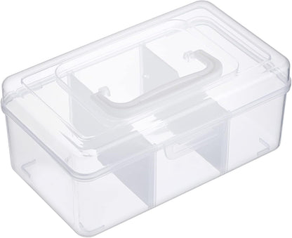 Petluno Clear Stackable Storage Box with Divider Tray, Plastic 3-Compartment Multi-functional Container for V1259-DP01-A-1679