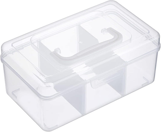 Petluno Clear Stackable Storage Box with Divider Tray, Plastic 3-Compartment Multi-functional Container for V1259-DP01-A-1679