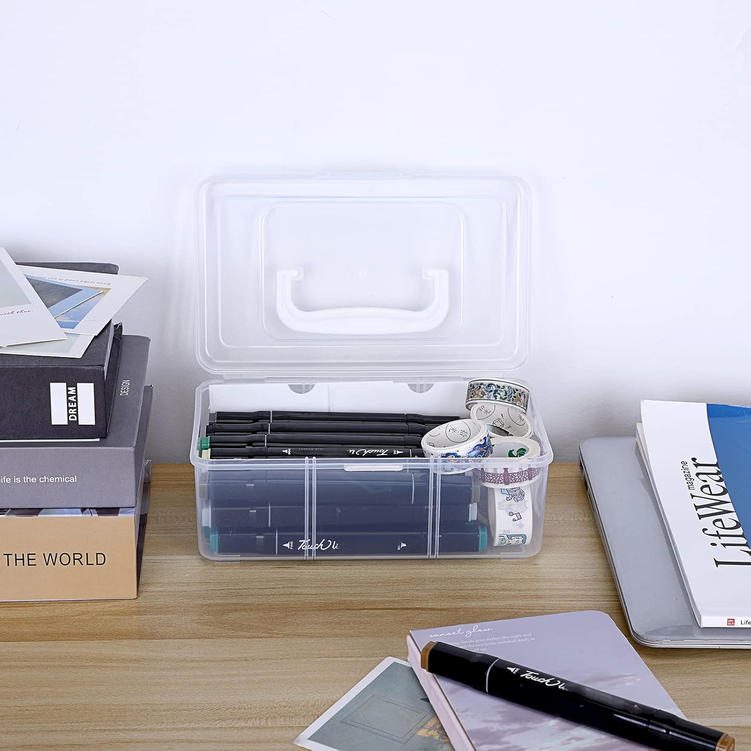 Petluno Clear Stackable Storage Box with Divider Tray, Plastic 3-Compartment Multi-functional Container for V1259-DP01-A-1679