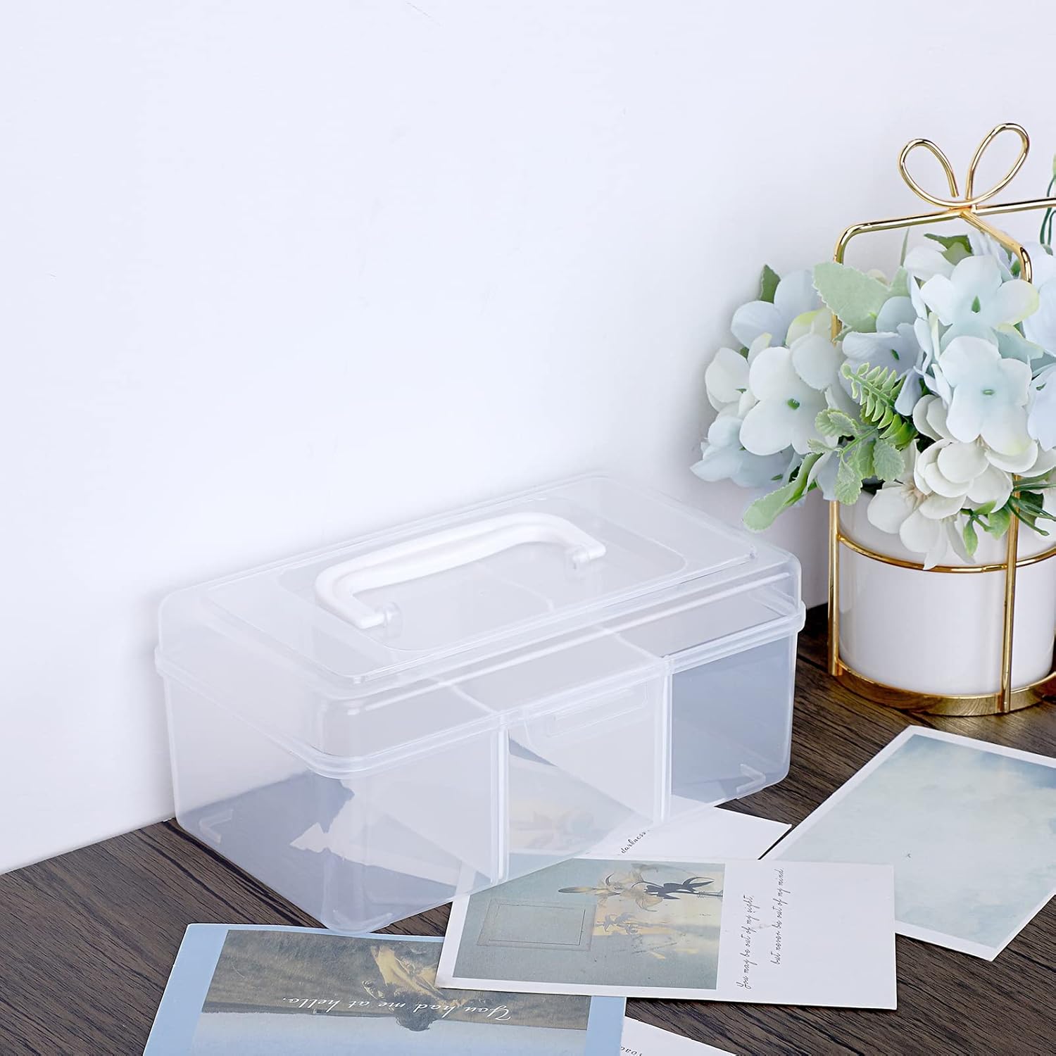 Petluno Clear Stackable Storage Box with Divider Tray, Plastic 3-Compartment Multi-functional Container for V1259-DP01-A-1679