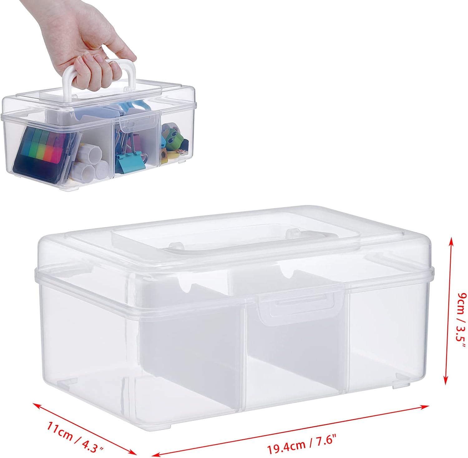Petluno Clear Stackable Storage Box with Divider Tray, Plastic 3-Compartment Multi-functional Container for V1259-DP01-A-1679