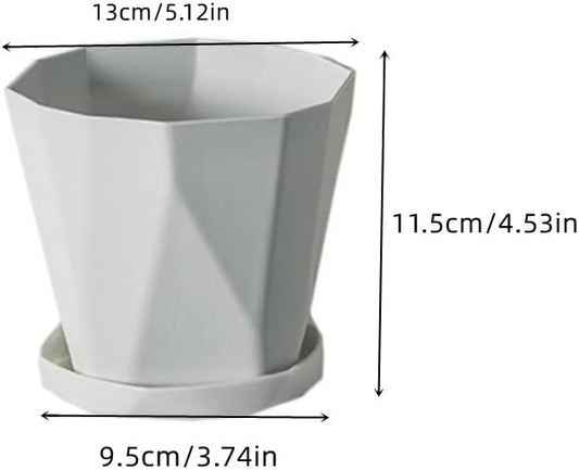 Flower pot, set of 3 flower pots, diameter 13 cm, with plastic saucer, round plant pot, weather-resistant, V1259-DP01-A-1681