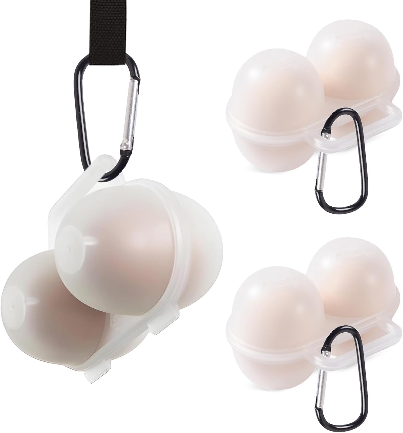 3 pieces egg holders for 2 eggs, egg box, portable egg case with carabiner, egg holder, plastic, transparent, V1259-DP01-A-1686