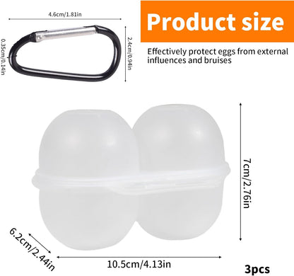 3 pieces egg holders for 2 eggs, egg box, portable egg case with carabiner, egg holder, plastic, transparent, V1259-DP01-A-1686