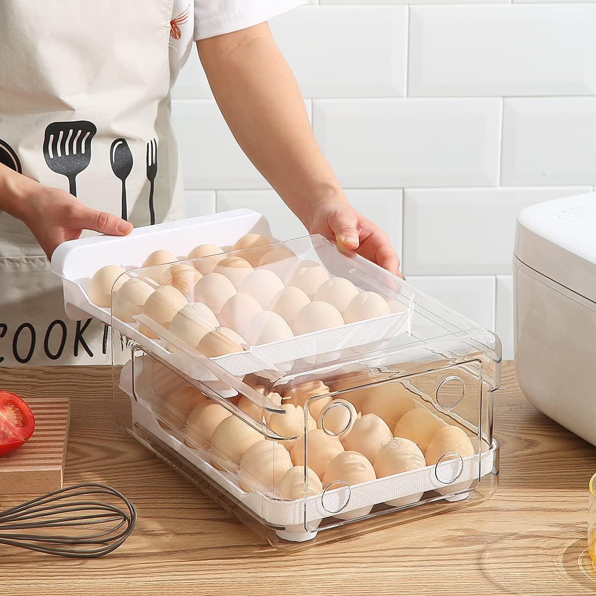 Petluno Egg Container for Fridge, 40 Grid/2 Tier Egg Holder, Fresh Egg Storage Box, Egg Tray and Egg Storage, V1259-DP01-A-1688