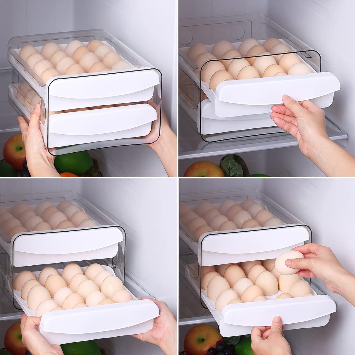 Petluno Egg Container for Fridge, 40 Grid/2 Tier Egg Holder, Fresh Egg Storage Box, Egg Tray and Egg Storage, V1259-DP01-A-1688