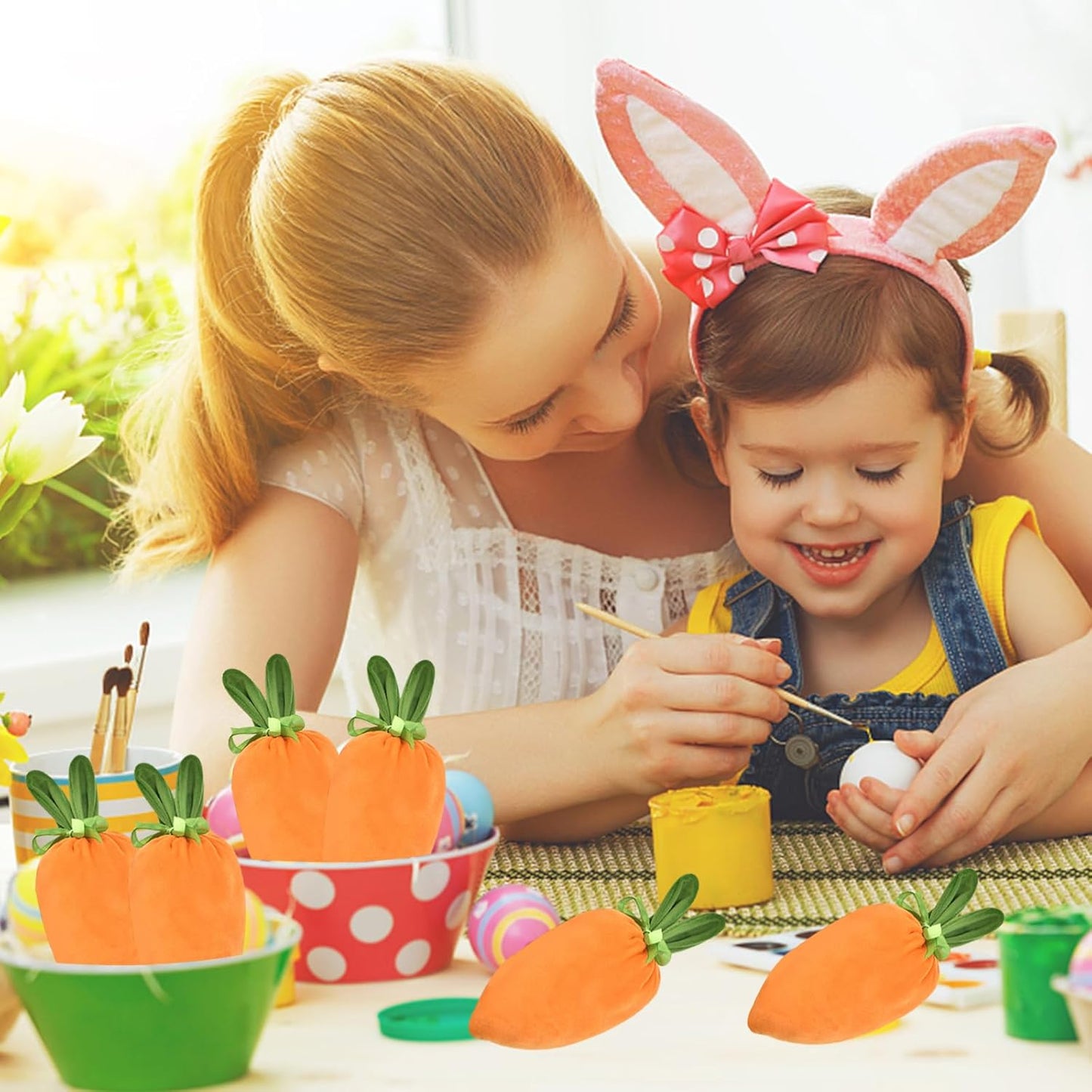 6 pieces of velvet Easter bags, Easter bags with drawstrings, Easter gift bags, ears, to fill with lollies, V1259-DP01-A-1691
