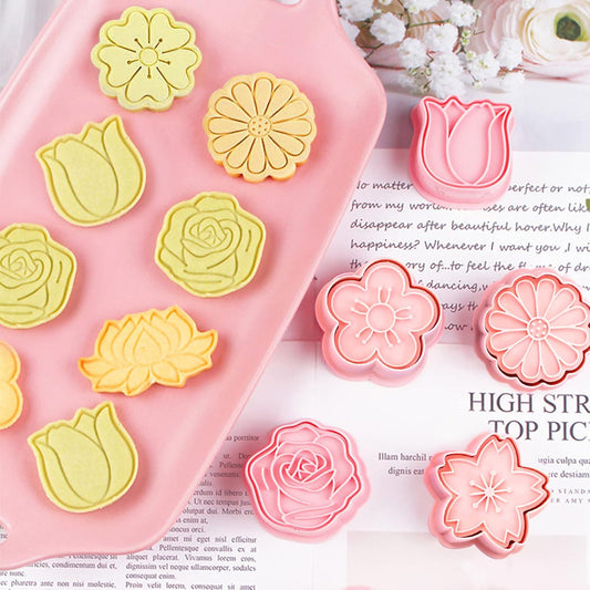 Set of 8 cookie cutters for kids, 3D cookie cutter, flower shape, cookie shape, DIY, baking cakes, tool, V1259-DP01-A-1694