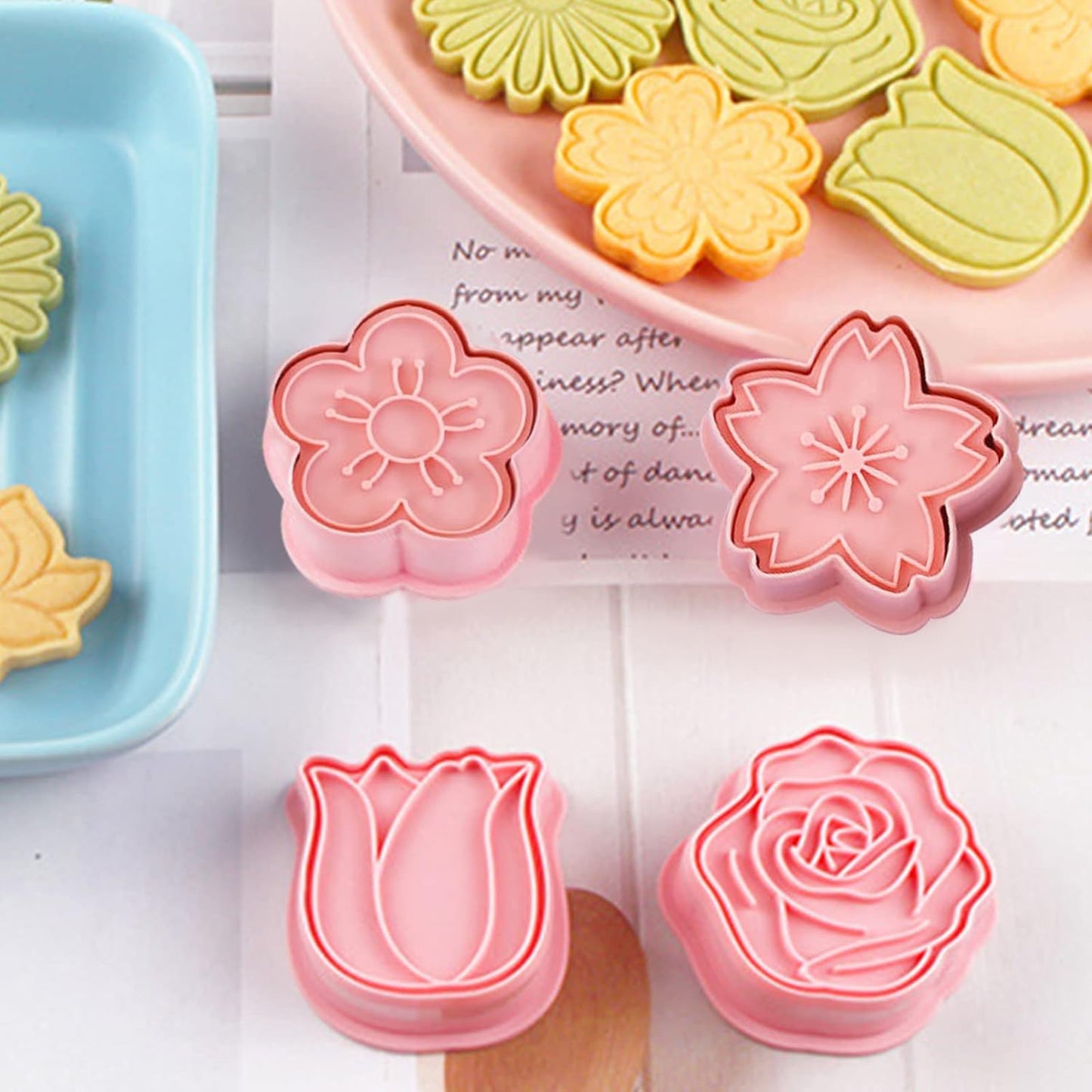 Set of 8 cookie cutters for kids, 3D cookie cutter, flower shape, cookie shape, DIY, baking cakes, tool, V1259-DP01-A-1694