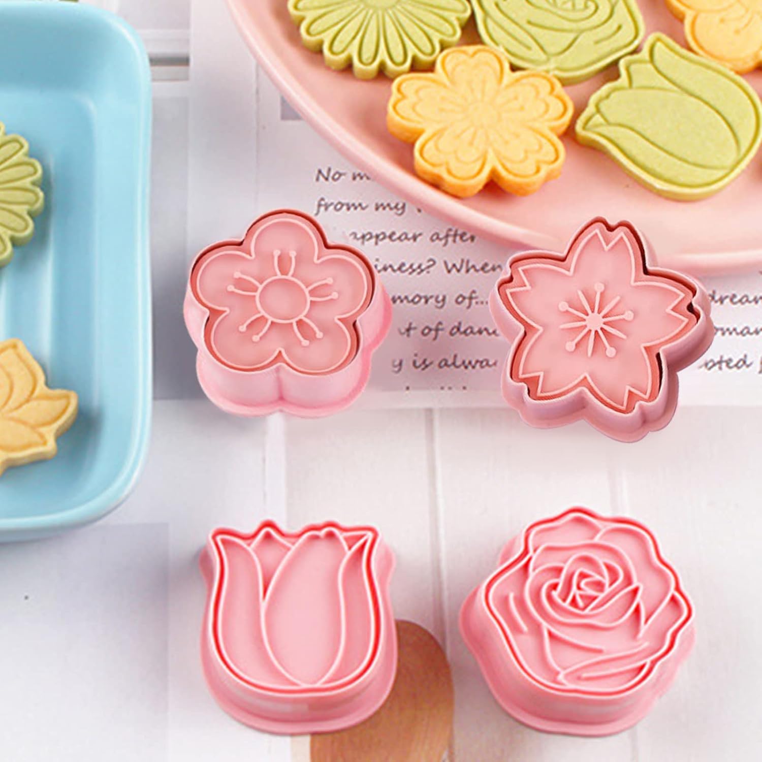 Set of 8 cookie cutters for kids, 3D cookie cutter, flower shape, cookie shape, DIY, baking cakes, tool, V1259-DP01-A-1694