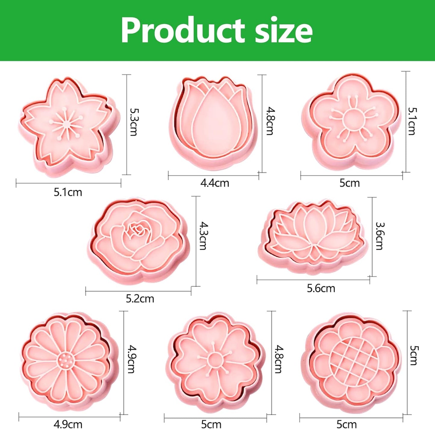 Set of 8 cookie cutters for kids, 3D cookie cutter, flower shape, cookie shape, DIY, baking cakes, tool, V1259-DP01-A-1694