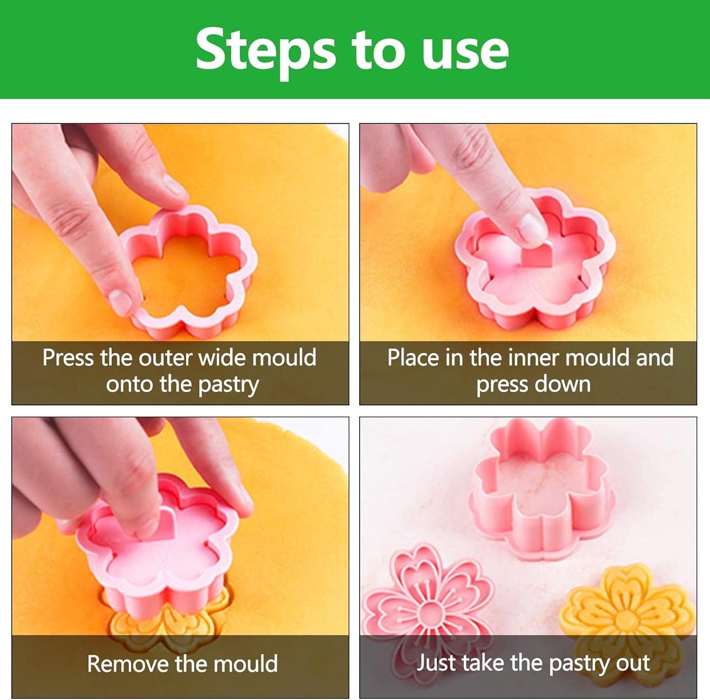 Set of 8 cookie cutters for kids, 3D cookie cutter, flower shape, cookie shape, DIY, baking cakes, tool, V1259-DP01-A-1694