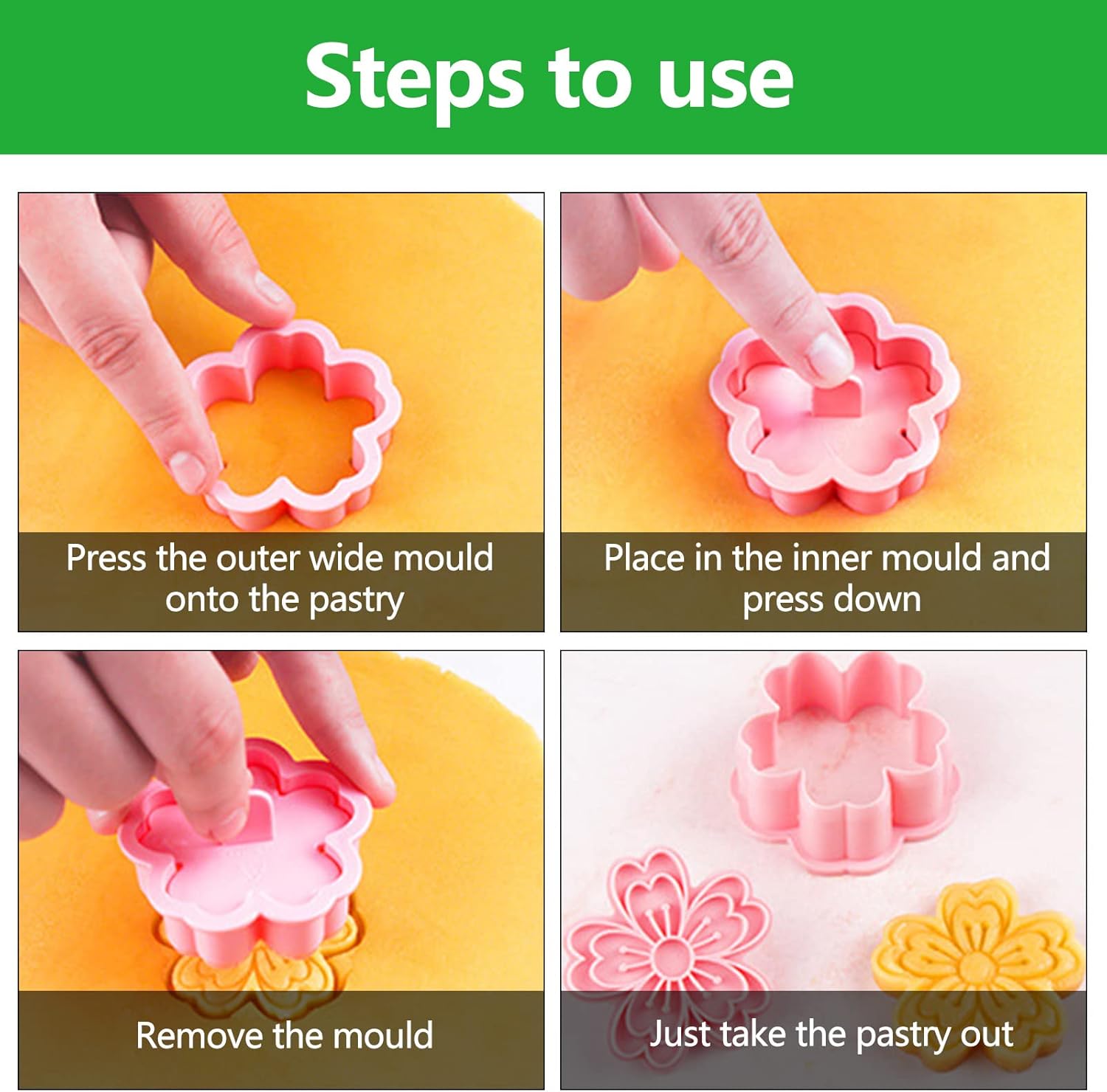 Set of 8 cookie cutters for kids, 3D cookie cutter, flower shape, cookie shape, DIY, baking cakes, tool, V1259-DP01-A-1694