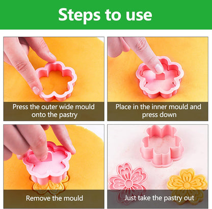 Set of 8 cookie cutters for kids, 3D cookie cutter, flower shape, cookie shape, DIY, baking cakes, tool, V1259-DP01-A-1694