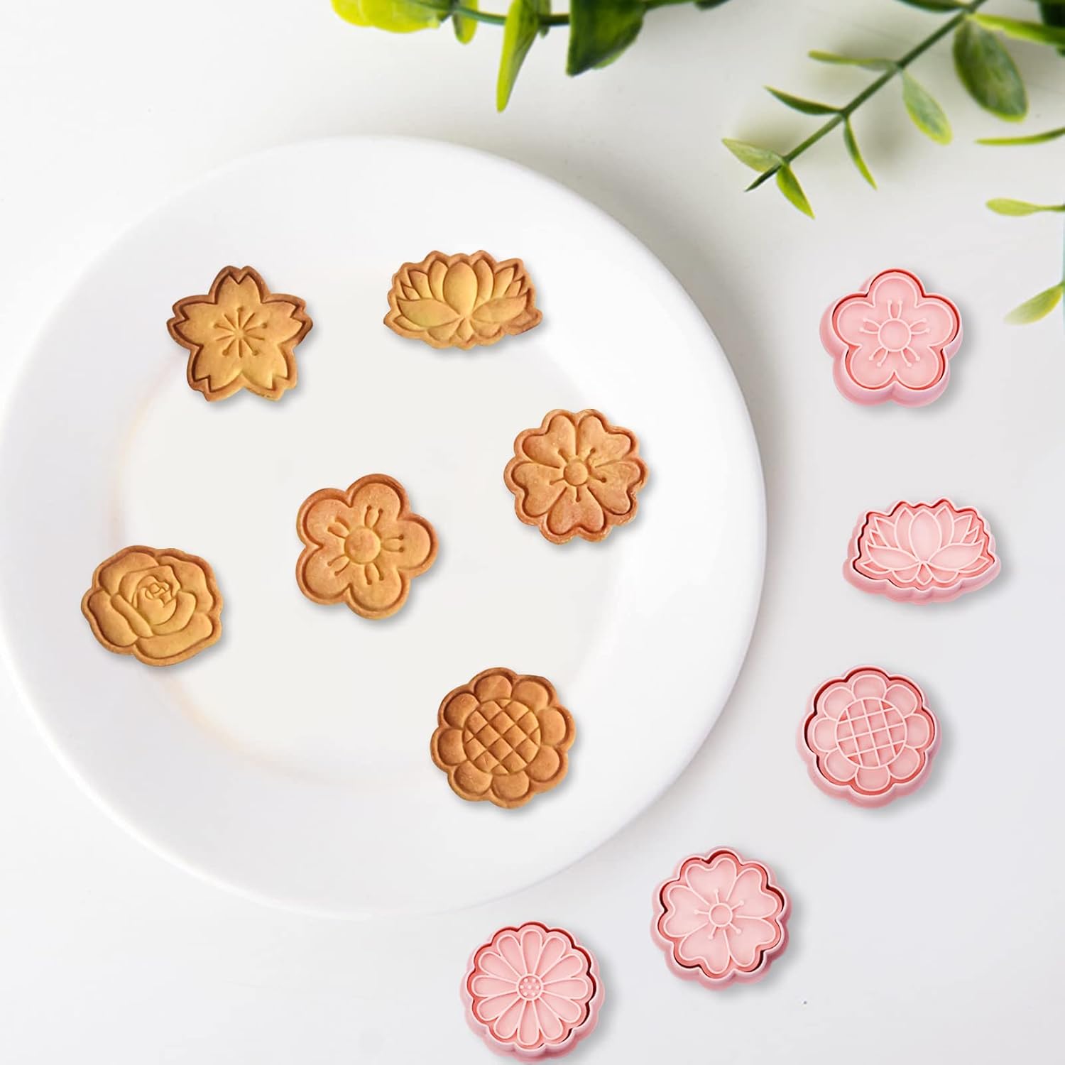 Set of 8 cookie cutters for kids, 3D cookie cutter, flower shape, cookie shape, DIY, baking cakes, tool, V1259-DP01-A-1694