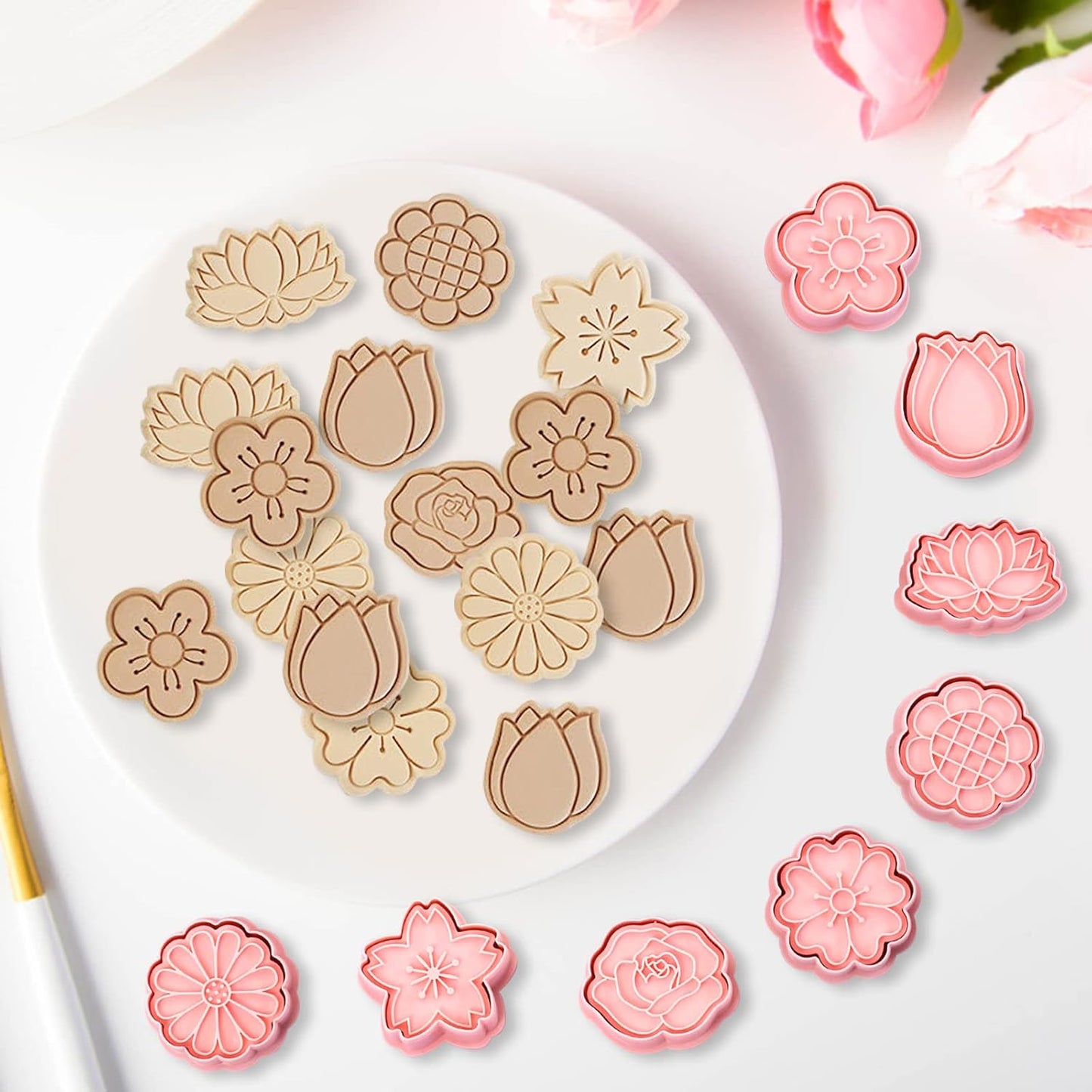 Set of 8 cookie cutters for kids, 3D cookie cutter, flower shape, cookie shape, DIY, baking cakes, tool, V1259-DP01-A-1694