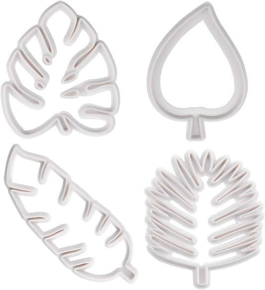 Set of 4 cutters, cookie cutters, leaf cutters, tropical leaves, plastic cake decoration for DIY cookies, V1259-DP01-A-1695