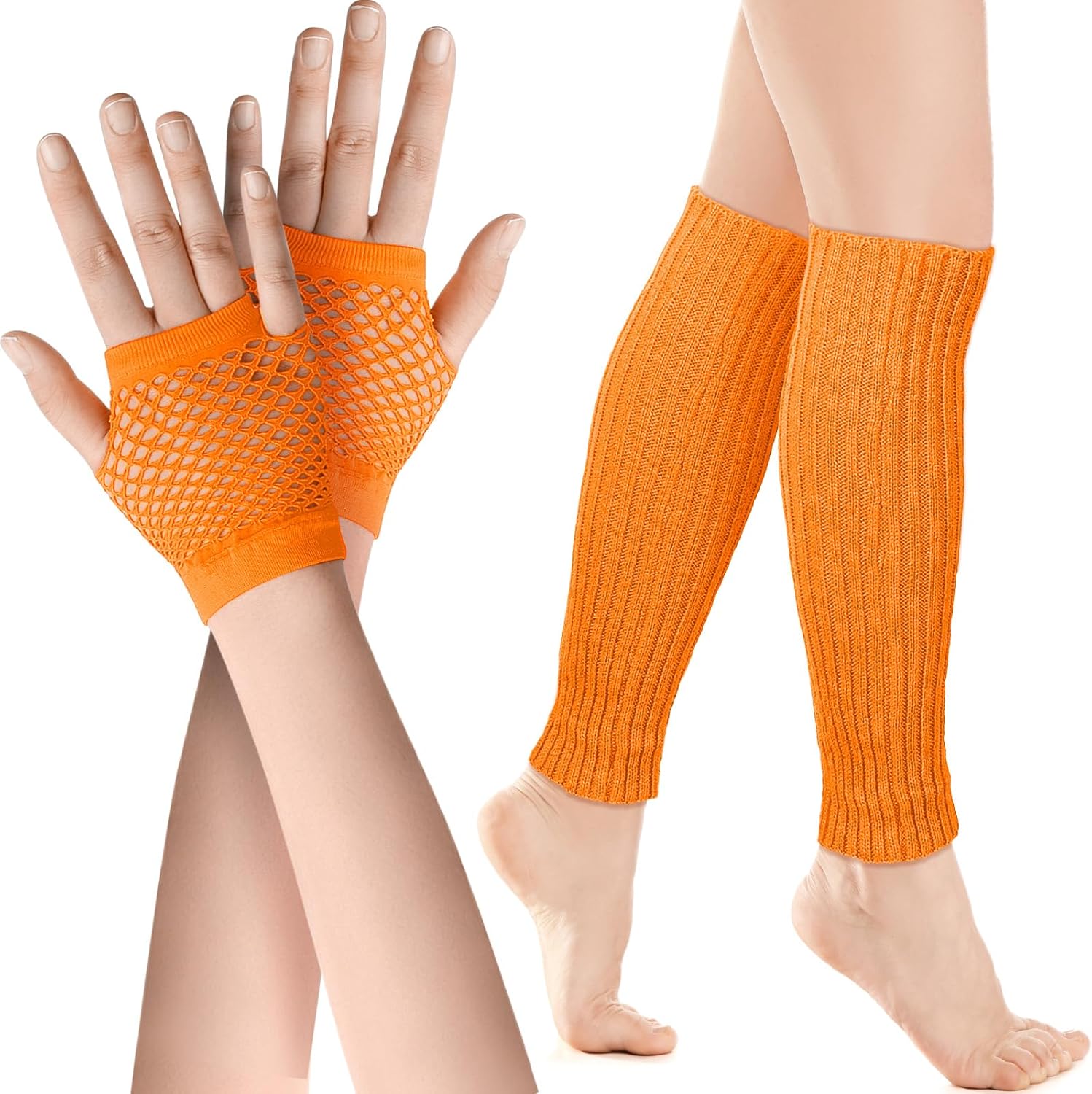 Petluno Elastic Neon Leg Warmers and Fingerless Gloves, 80s Set, Costume Accessory (Orange), Orange, One Size V1259-DP01-A-1711