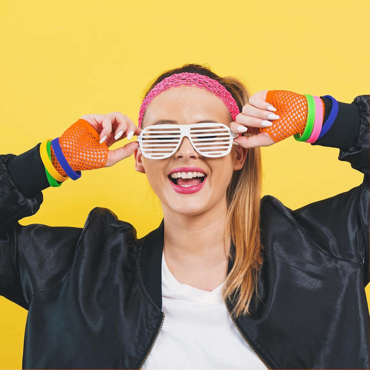 Petluno Elastic Neon Leg Warmers and Fingerless Gloves, 80s Set, Costume Accessory (Orange), Orange, One Size V1259-DP01-A-1711