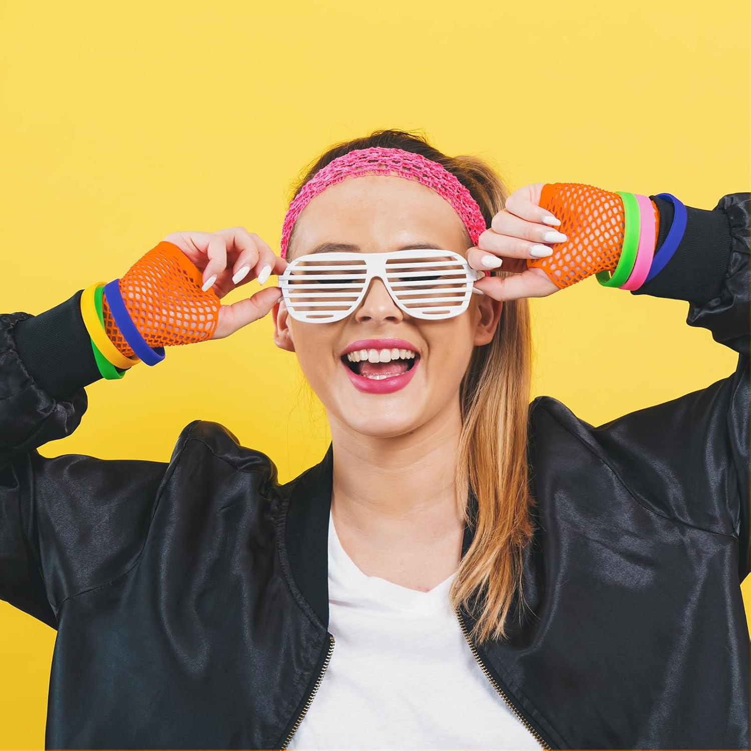 Petluno Elastic Neon Leg Warmers and Fingerless Gloves, 80s Set, Costume Accessory (Orange), Orange, One Size V1259-DP01-A-1711