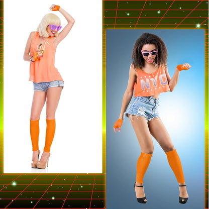 Petluno Elastic Neon Leg Warmers and Fingerless Gloves, 80s Set, Costume Accessory (Orange), Orange, One Size V1259-DP01-A-1711