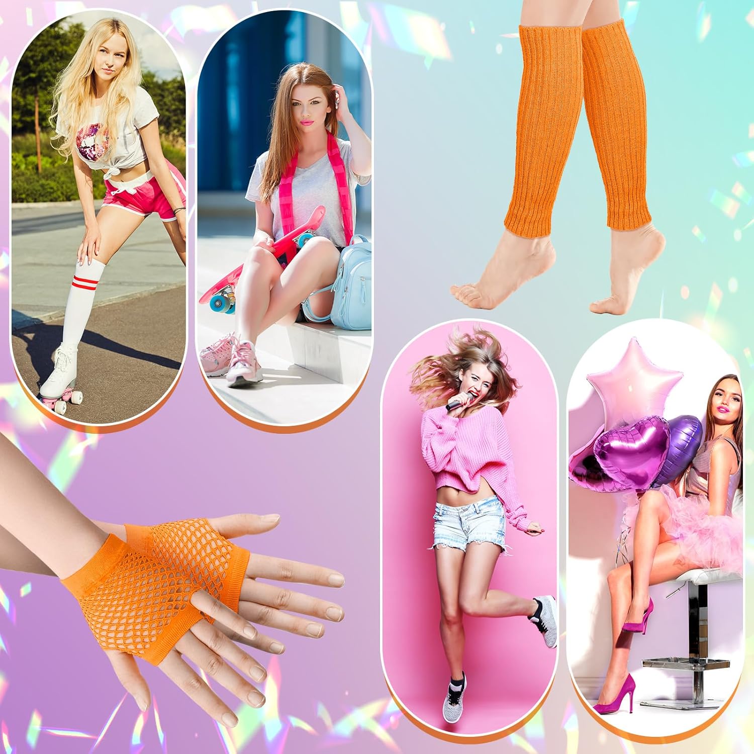 Petluno Elastic Neon Leg Warmers and Fingerless Gloves, 80s Set, Costume Accessory (Orange), Orange, One Size V1259-DP01-A-1711